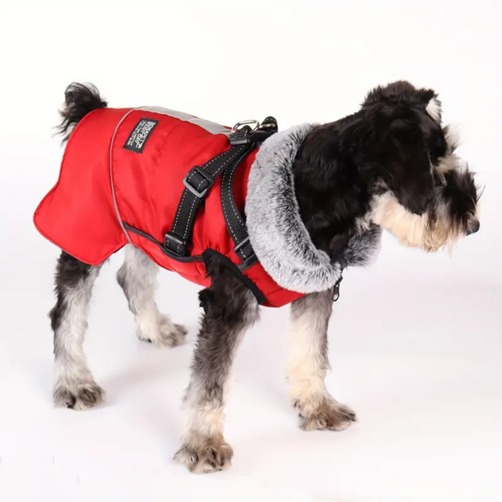 Casaco de inverno para cães com alça refletiva